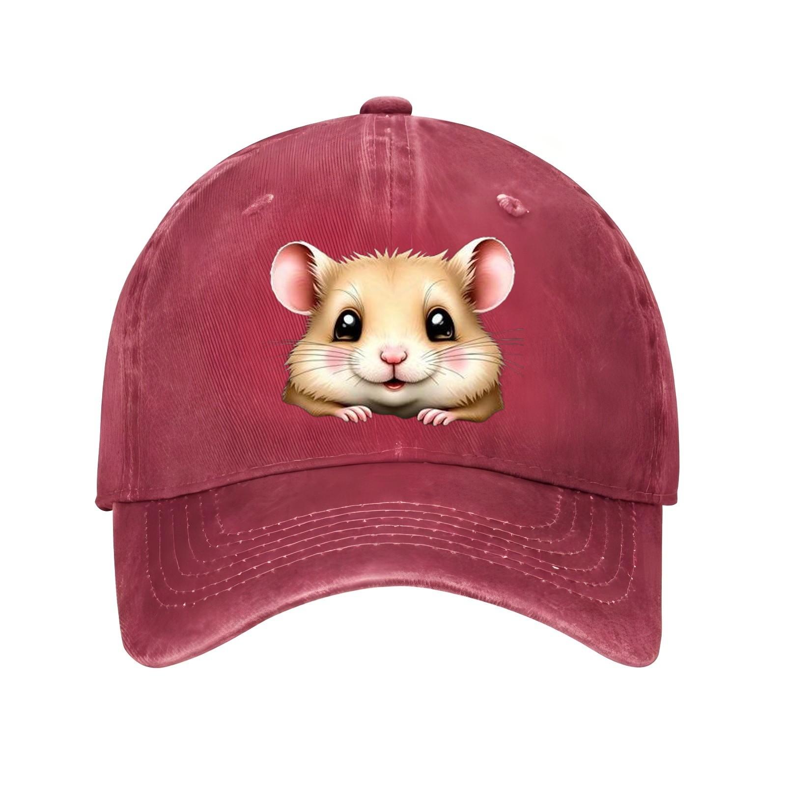 

Cute Hamster Peeking Print Baseball Cap Polyester Casual Sun Protection Adjustable Adult Sports Cap One Size