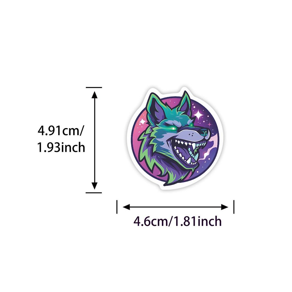50 Sheets Wolf Cartoon Stickers: Waterproof, DIY, Decorative for Notebooks & Suitcases.