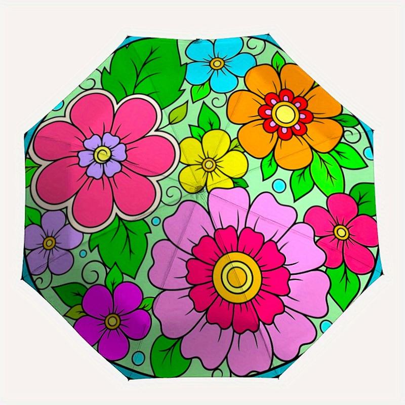 

1pc Floral Mandala Automatic Folding Umbrella - 8-Rib Iron Frame, Windproof, Portable Sunshade with Plastic Handle for Travel & Outdoor Acti