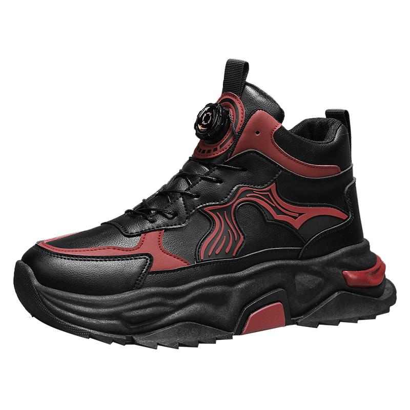 Leather High Top Sports Shoes Men's Autumn Winter New Style Student Color Block Trend Thick Bottom Heightening Dad Casual Shoes