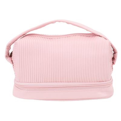 Wide Open Makeup Bag Double Layer Large Capacity Waterproof Portable PU Leather Flat Open Organizer