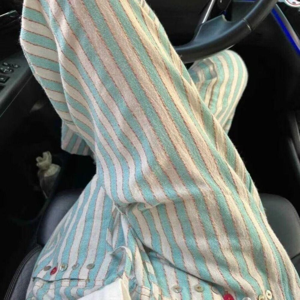 High Waist Wide Leg Pants Chic Straight Leg Pants Fashion Casual Stripe Long Pants  Girls