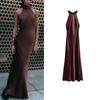Spring New Arrival Women's Sleeveless A- Line Dress Halterneck Silk Satin Texture Half Turtleneck Dress 8739331