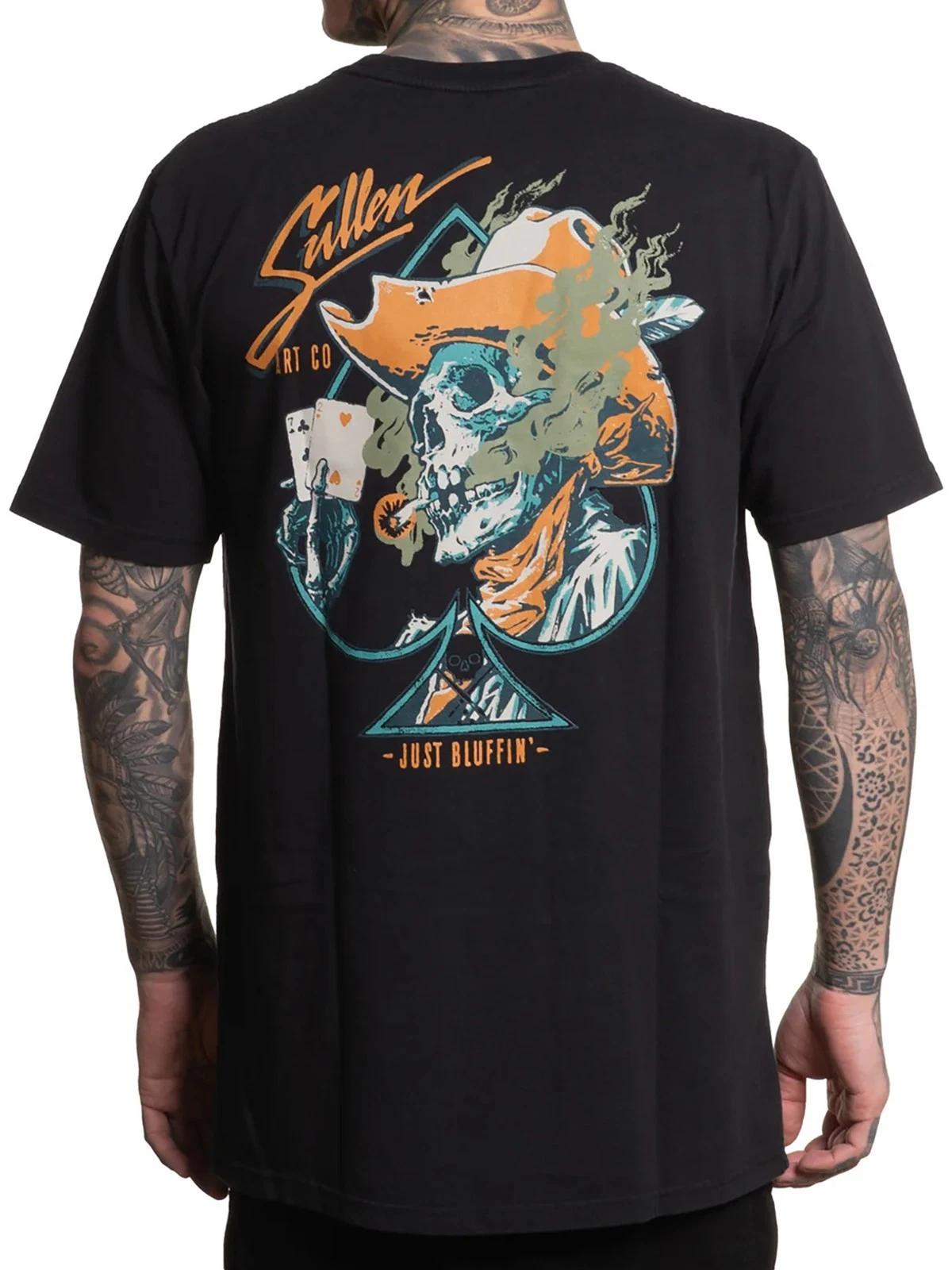 

Sullen Men s Just Bluffin Short Sleeve Premium T-shirt Cowboy Cards Tattoo Tee 4XL