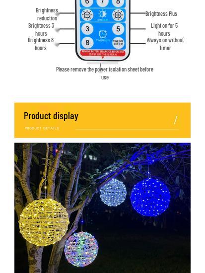 Waterproof Solar Rattan Ball String Lights for Outdoor Trees and Courtyard Decoration
