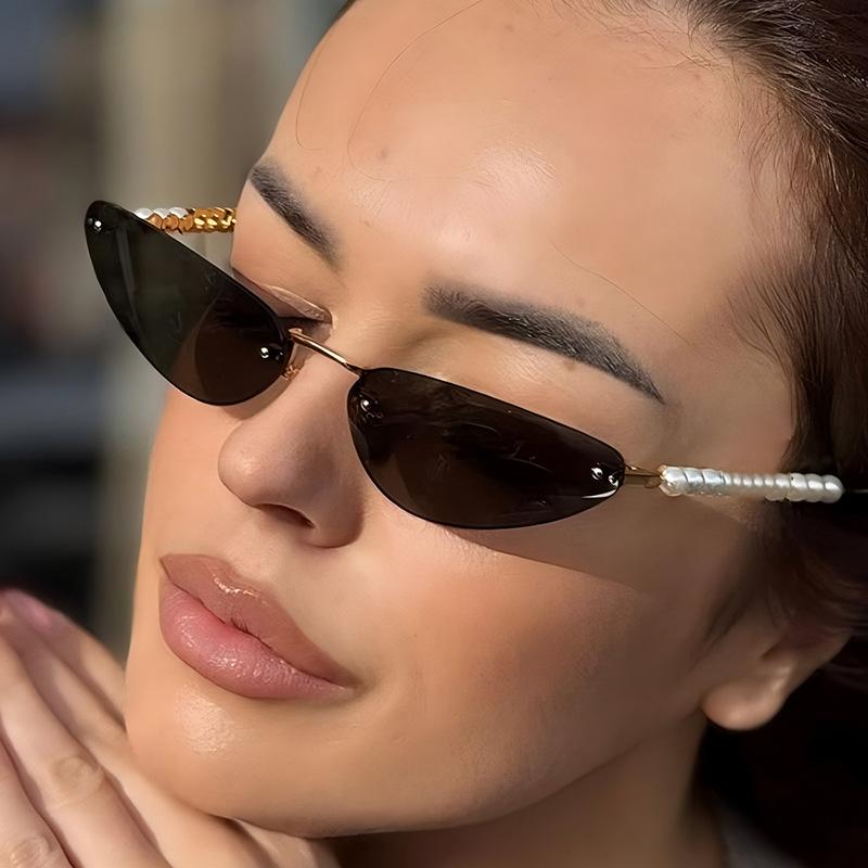 Women's Sunglasses, Triangular Cat Eye Sunglasses, Rimless Sunglasses.
