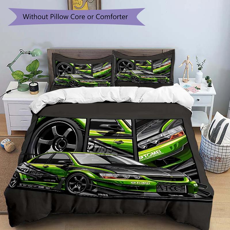 

3pcs Anime Car Racing Bedding Set - Includes One Quilt Cover and Two Pillowcases (No Core) - Home Decor, Holiday Gift, Polyester Fabric, Anime Cartoon 135x200cm