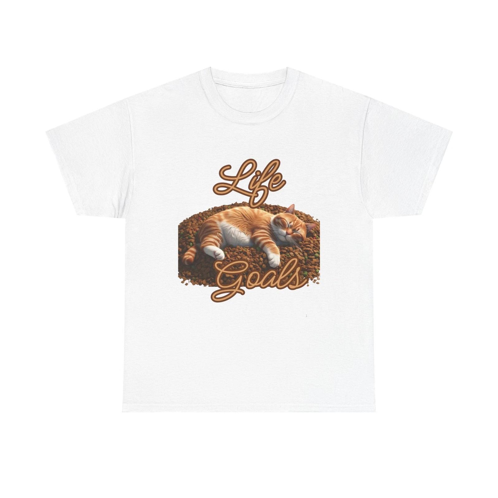 Life Goals CaT shirt Funny Sleeping Kitty T shirt Cute Coffee Cat Graphic Tee XL