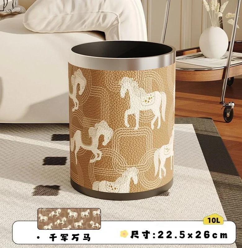 Antique Style Leather Trash Can High Quality Wastebasket Home Living Room Bedroom Trash Bin Wastebasket Home Accessories