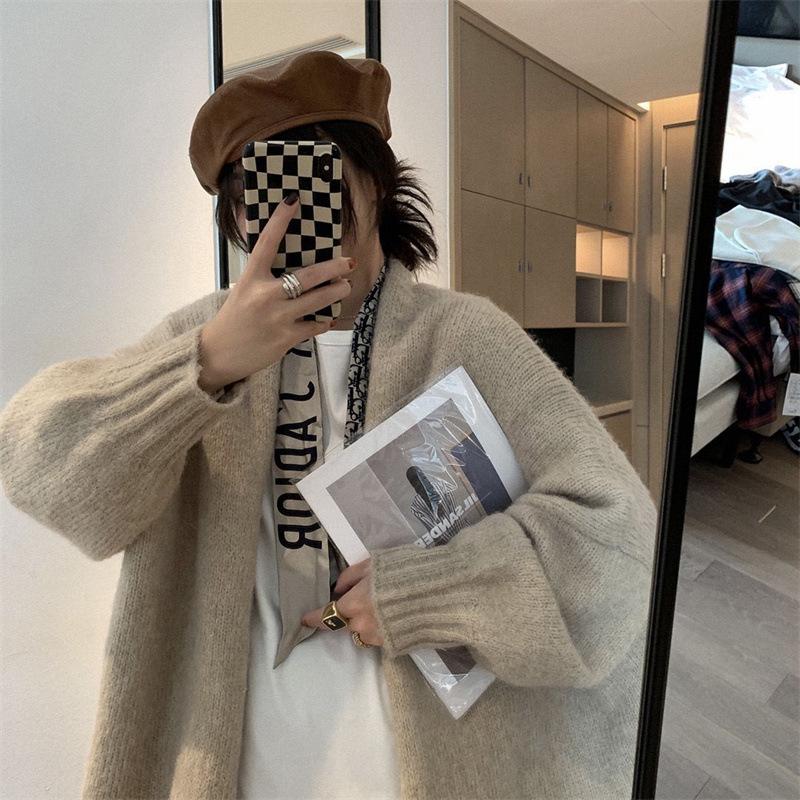 

Новый кардиган с рукавами-фонариками и спущенным плечом в корейском стиле 2024 - Свободный вязаный свитер для женщин, Осень Зима One Size