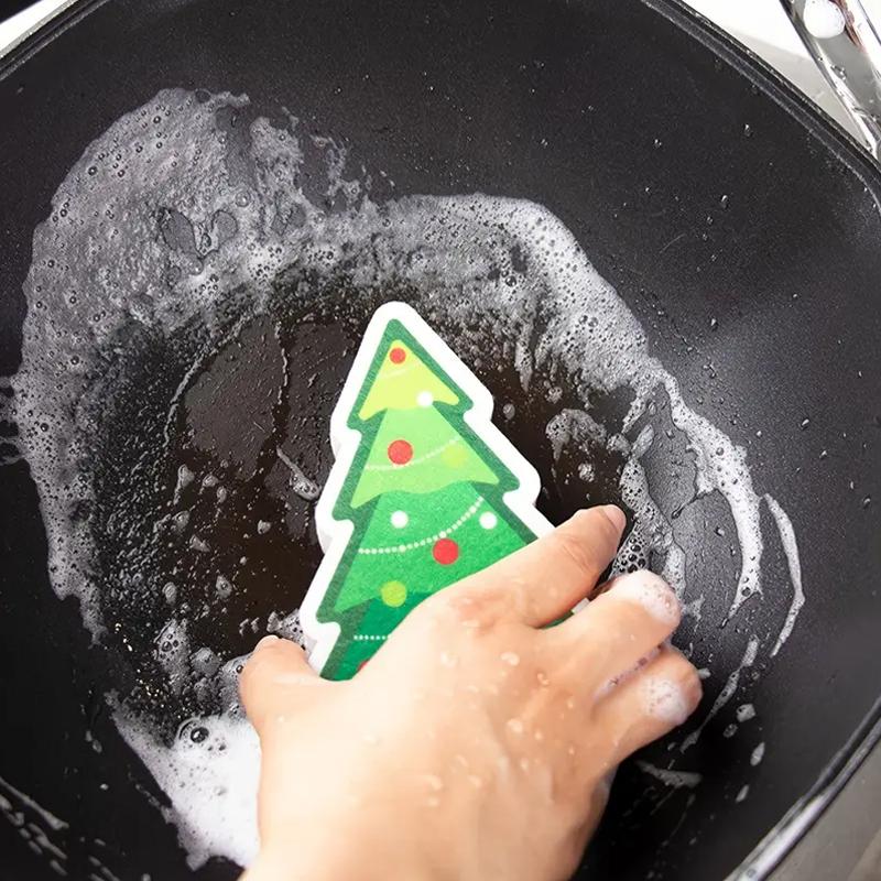 Christmas Kitchen Cleaning Supplies Durable Dishcloths Easy To Clean Cleaning Brushes Cute Sponges Home Decor 10x12cm