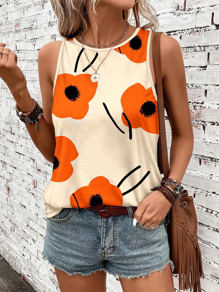 

New Abstract Flower Print Women s Tank Top Everyday Casual Women s Sleeveless Top Street Fashion Women s Crewneck Tank Top XL