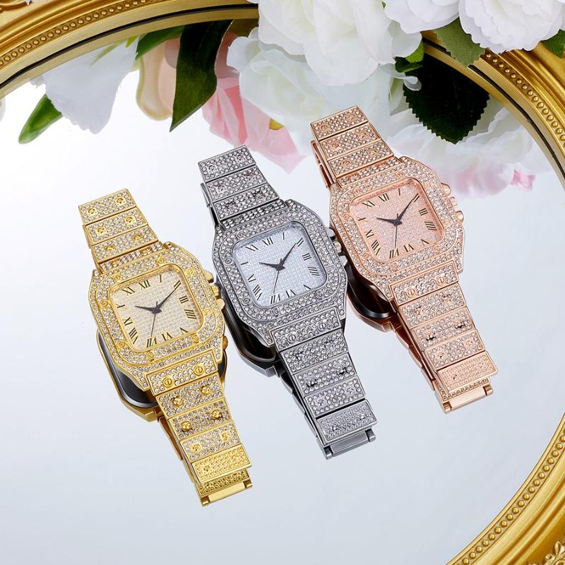 Hot Sale Fashion Square Diamond Full Diamond Roman Graded Scale Ladies Watch Women's Watch Quartz Watch Silver Gold
