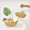 Vintage Rattan Woven Picnic Basket Hand-held Storage Basket With Handle Barbecue Accessories Wicker Woven Flower Basket