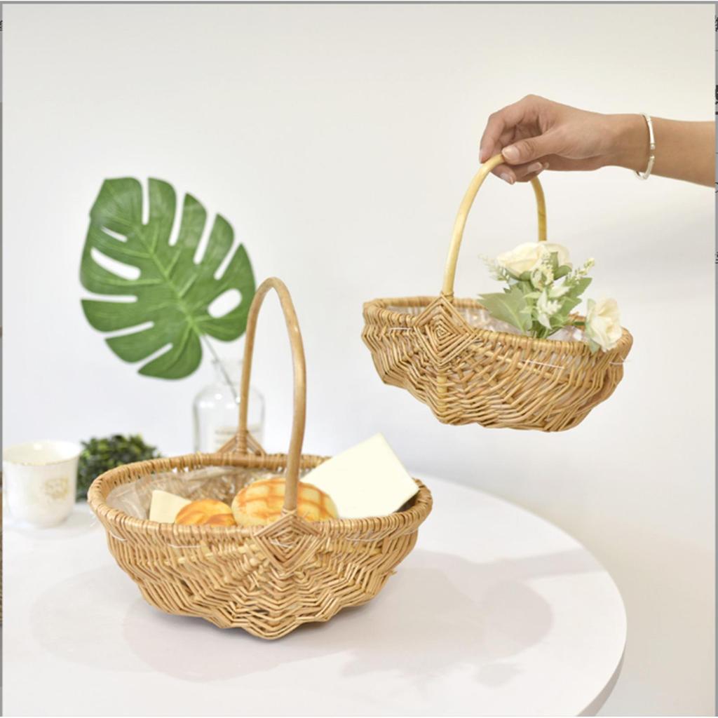 Vintage Rattan Woven Picnic Basket Hand-held Storage Basket With Handle Barbecue Accessories Wicker Woven Flower Basket