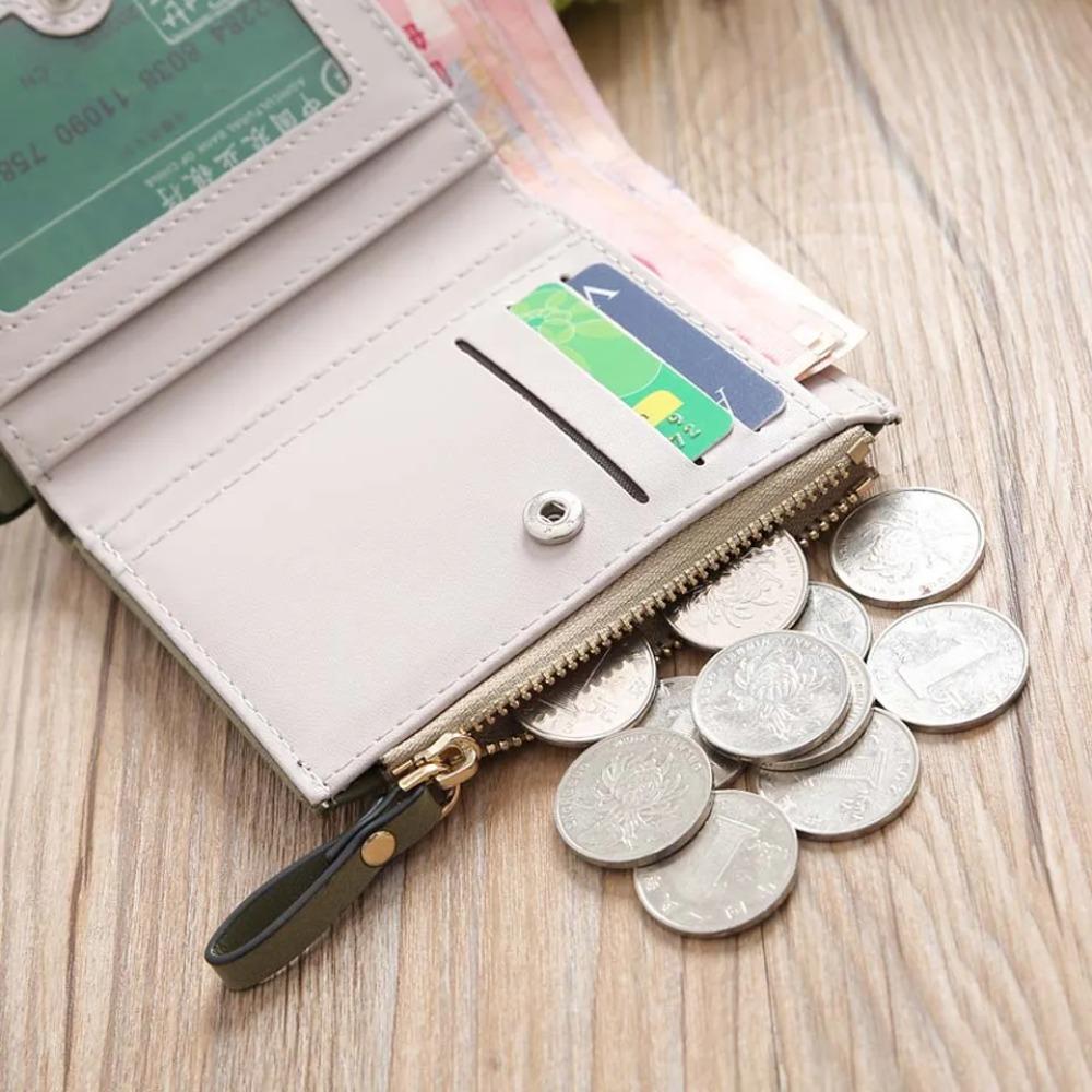 Cute Fox Embroidery Short Wallet with Zipper Mini Faux Leather Purse for Coins Cards and Daily Use for Women
