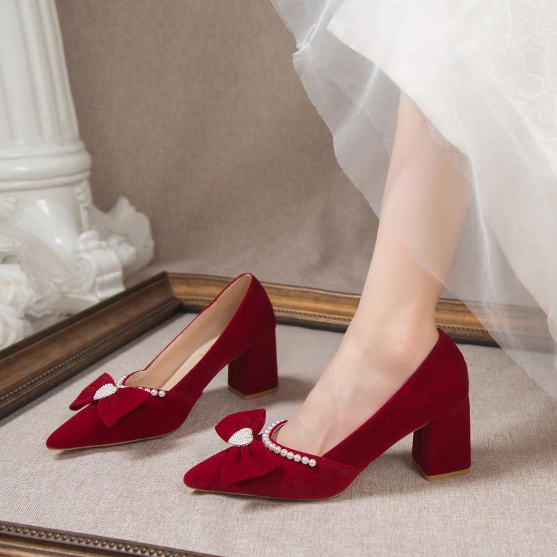 Wedding Shoes Bridal Shoes 2025 New Red High Heels Thick Heel Xiuhe Wedding Dress Two Wear Wedding Shoes Are Not Tired
