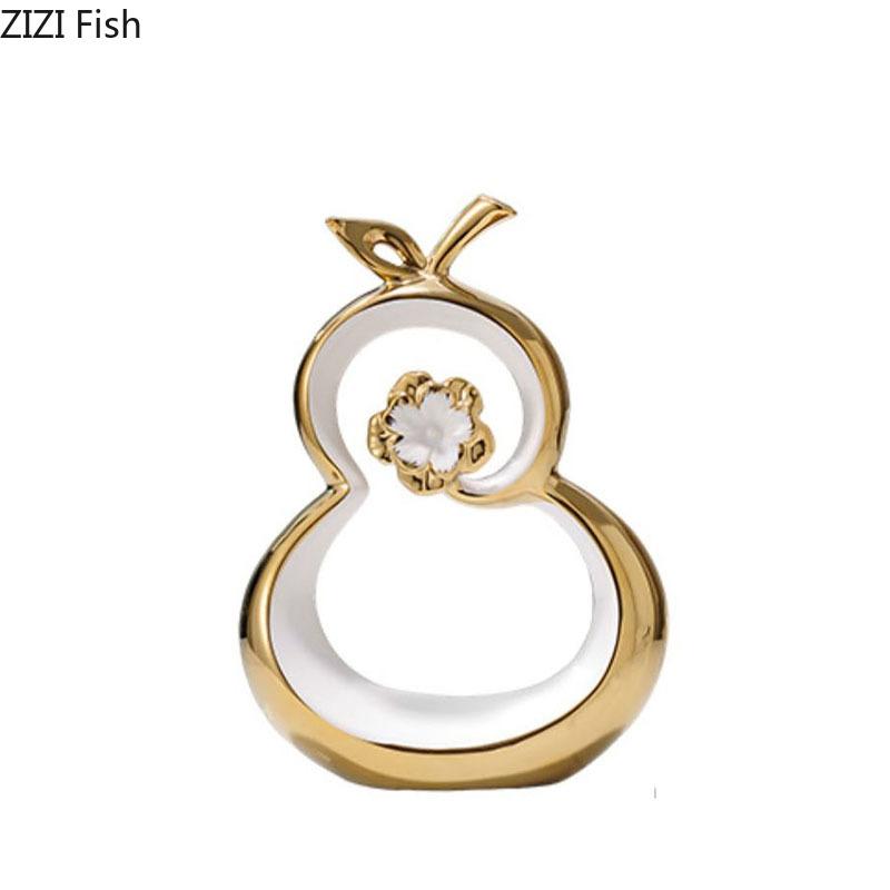Gold-plated Hollow Gourd Artwork Ornaments Desk Decoration Golden Gourd Ceramic Modern Crafts Sculpture Room Aesthetic Decor