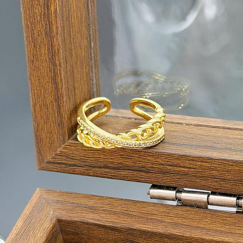 Medieval Vintage Chain Full Of Diamonds Zir*****Pen Ring Women'S Fashion Light Luxury Ring Index Finger Ring