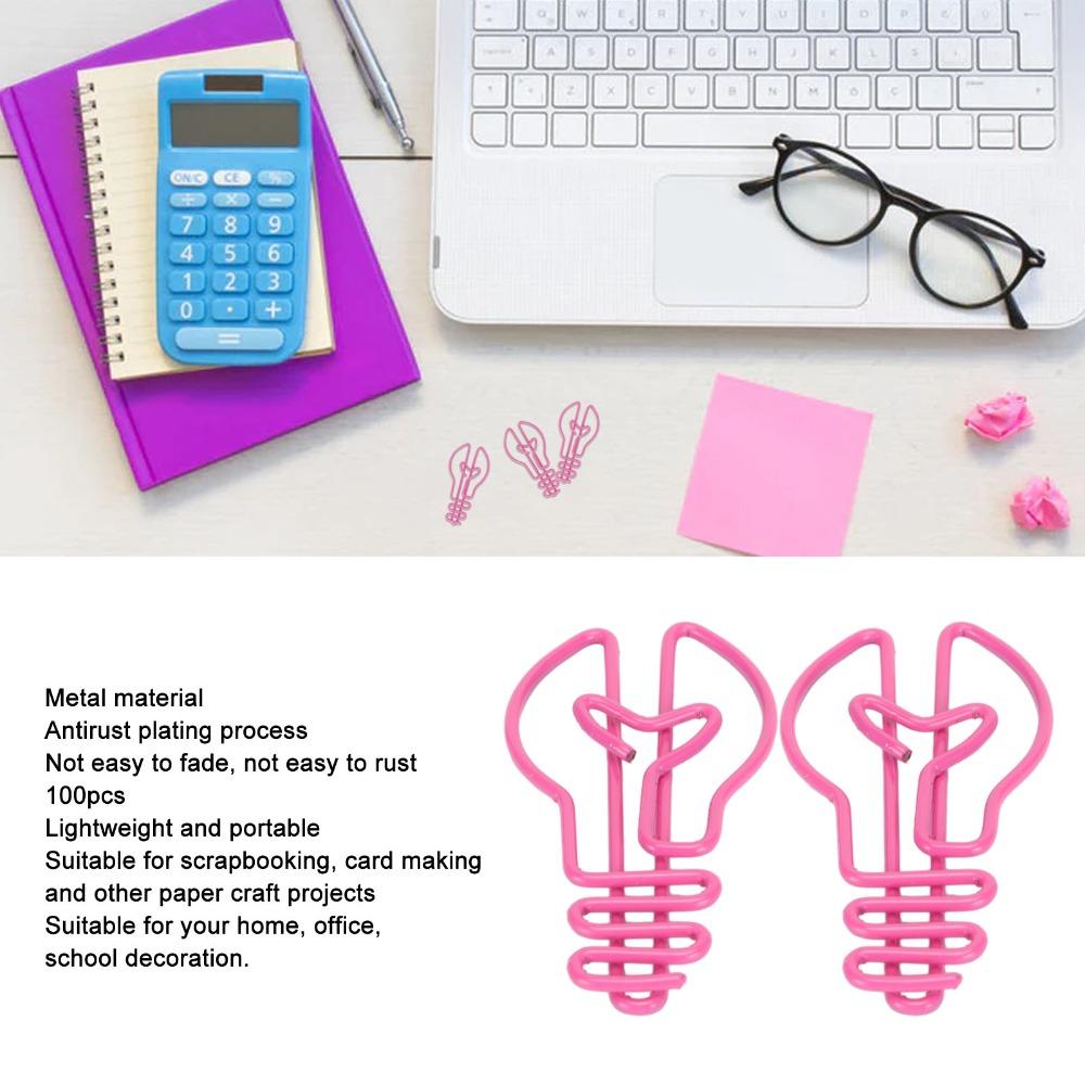 100pcs Yellow/Pink Cute Paper Clips Plastic-coated Metal Metallic Paper Clips  Office Supplies