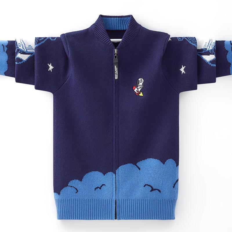 Boys' & Girls' Zip-Up Baseball Jacket, Fleece-Lined Knitted Cardigan for Kids, Spring/Autumn Style