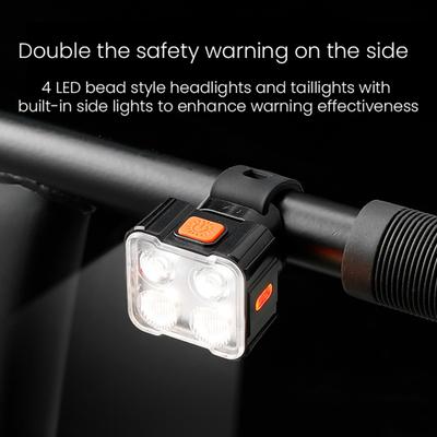 Lampka rowerowa przednia tylna 4/6 diod LED Wysoki strumień świetlny Ładowalna przez USB-C Uniwersalna MTB Szosowy Rower górski Bezpieczeństwo podczas jazdy nocnej Ostrzegawcza lampka tylna