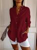 2024 Women's Solid Color Pleated Lapel Shirt - European & American Style, Single-Breasted Roll-Up Sleeve Top