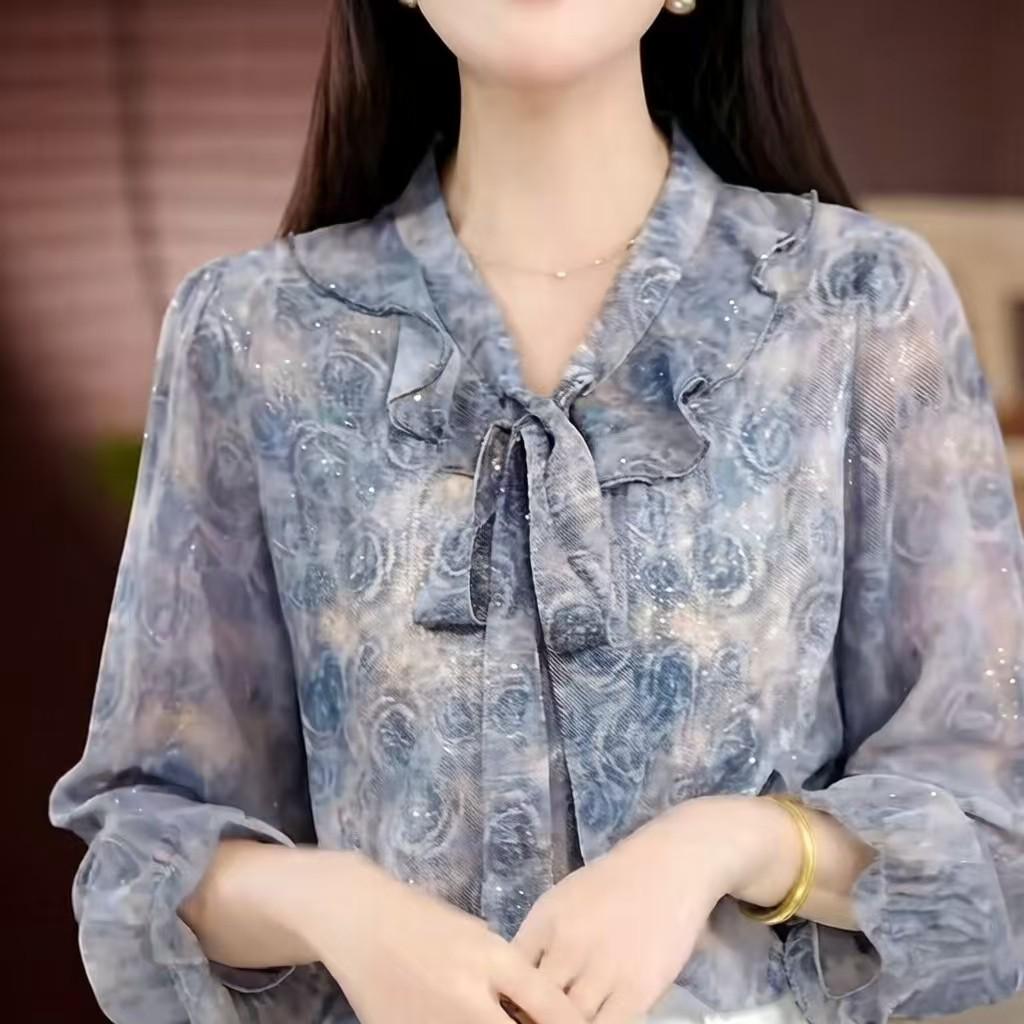 2026 Trendy Long-Sleeve Floral Shirt: Elegant Korean-Style Plus Size Outerwear for Early Spring 3XL (suggested weight 135-145 jin)