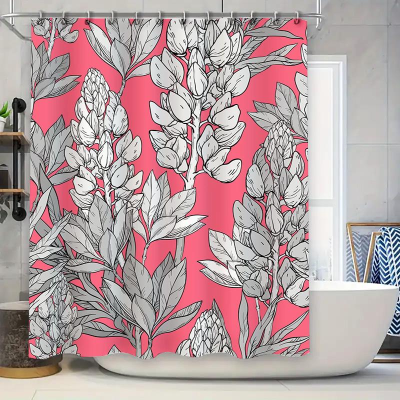 

Pink Floral Shower Curtain with White Flower Garden Decor for Bathroom Bath Mat Sets Home Accessories in Bath Curtains from Home 90x180cm