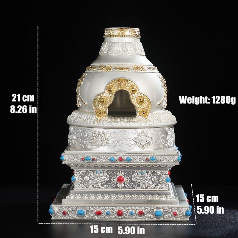 Bruciatore di Incenso Multifunzionale Lega Incisa Grande Dimensione Stupa Fornello per Aromaterapia Forno per Fumo da Meditazione Altari Decorativo