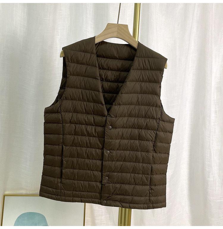 Men's Lightweight Sleeveless Down Vest - Warm 90% White Duck Down, Round Neck/V-Neck, Two-Way.