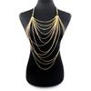 Sexy Übertrieben Goldfarbe Mehrschichtig Quaste Kette Strasssteine Halskette Brustkette für Frauen Körperkette Schmuck Zubehör