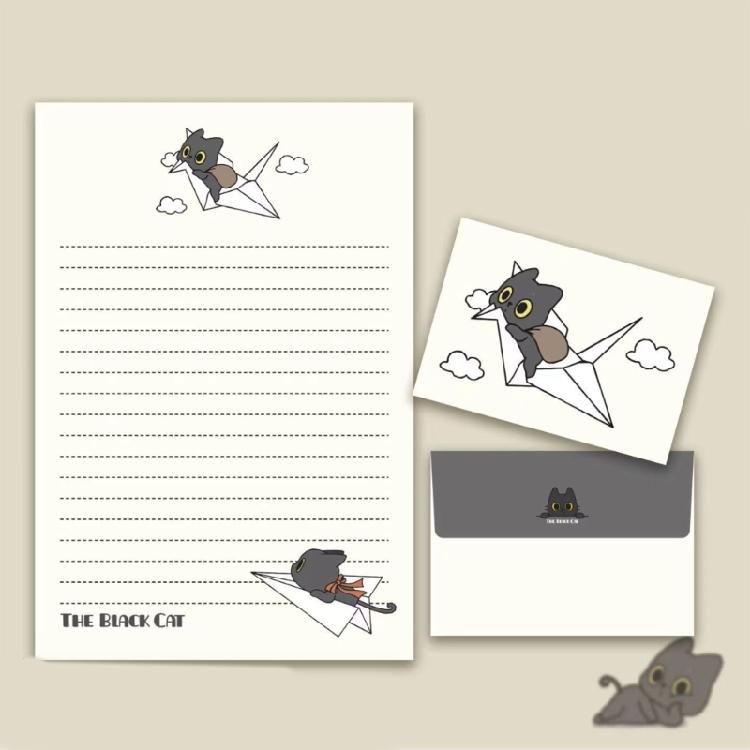 1 Set Little Black Cats Stationery Set Writing Paper with Envelopes Letter Papers and Envelopes Set for Invitation Cards