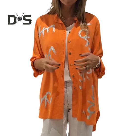 

Женская рубашка с лацканами, длинным рукавом, с принтом в виде букв, свободного кроя, однобортная, дышащая, повседневная, повседневная одежда M темно-оранжевого