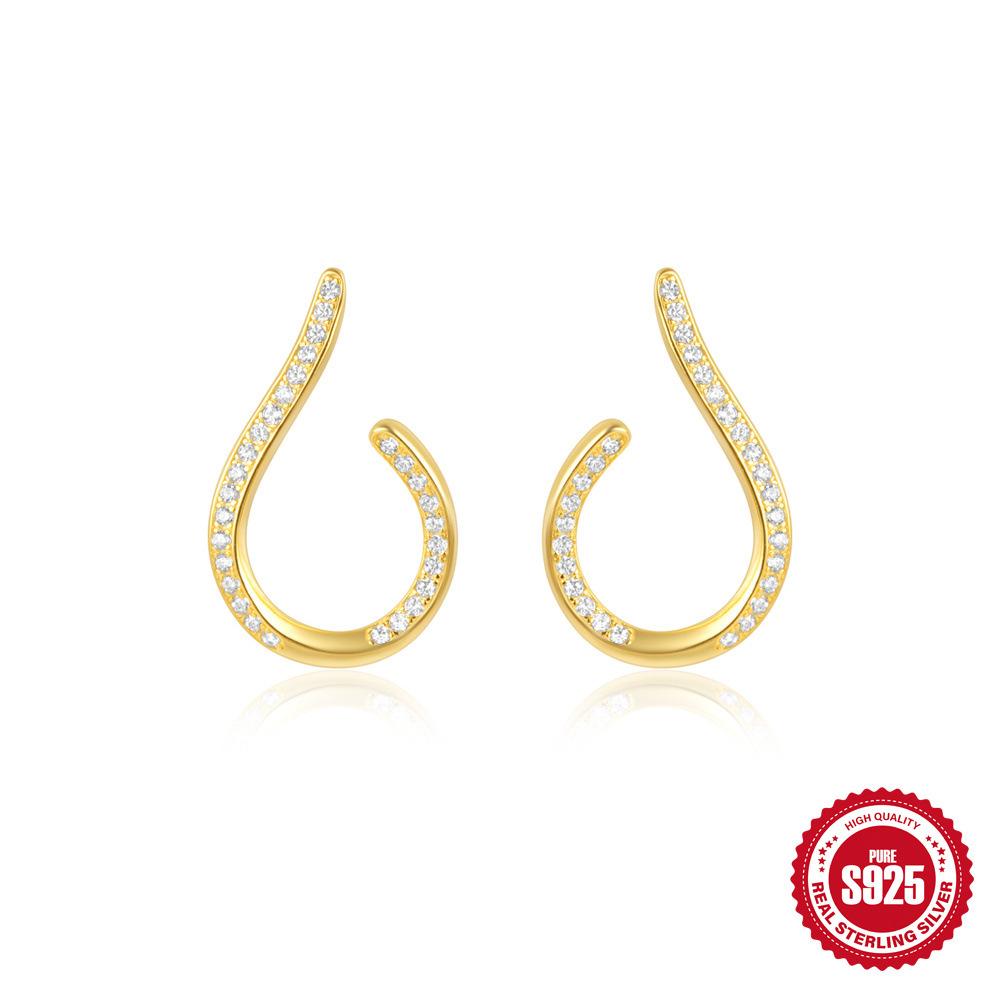 Trendy Fashion S925 Sterling Silver Geometric Elements Three-Claw Diamond Versatile Earrings Ear Hook Earrings