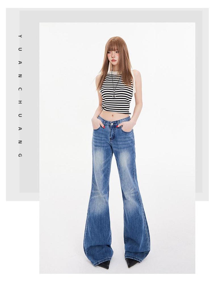 American Spicy Girl Low-Waist Micro-Flare Women's Jeans - 2025 Spring/Autumn Collection, Loose-Slim Fit
