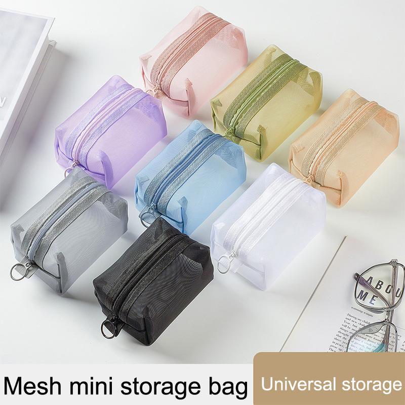 Mesh Cosmetic Pouch Lipstick Storage Bags Coin Purse Headphone Case Organizer Data Cable Id Card Bank Card Storage