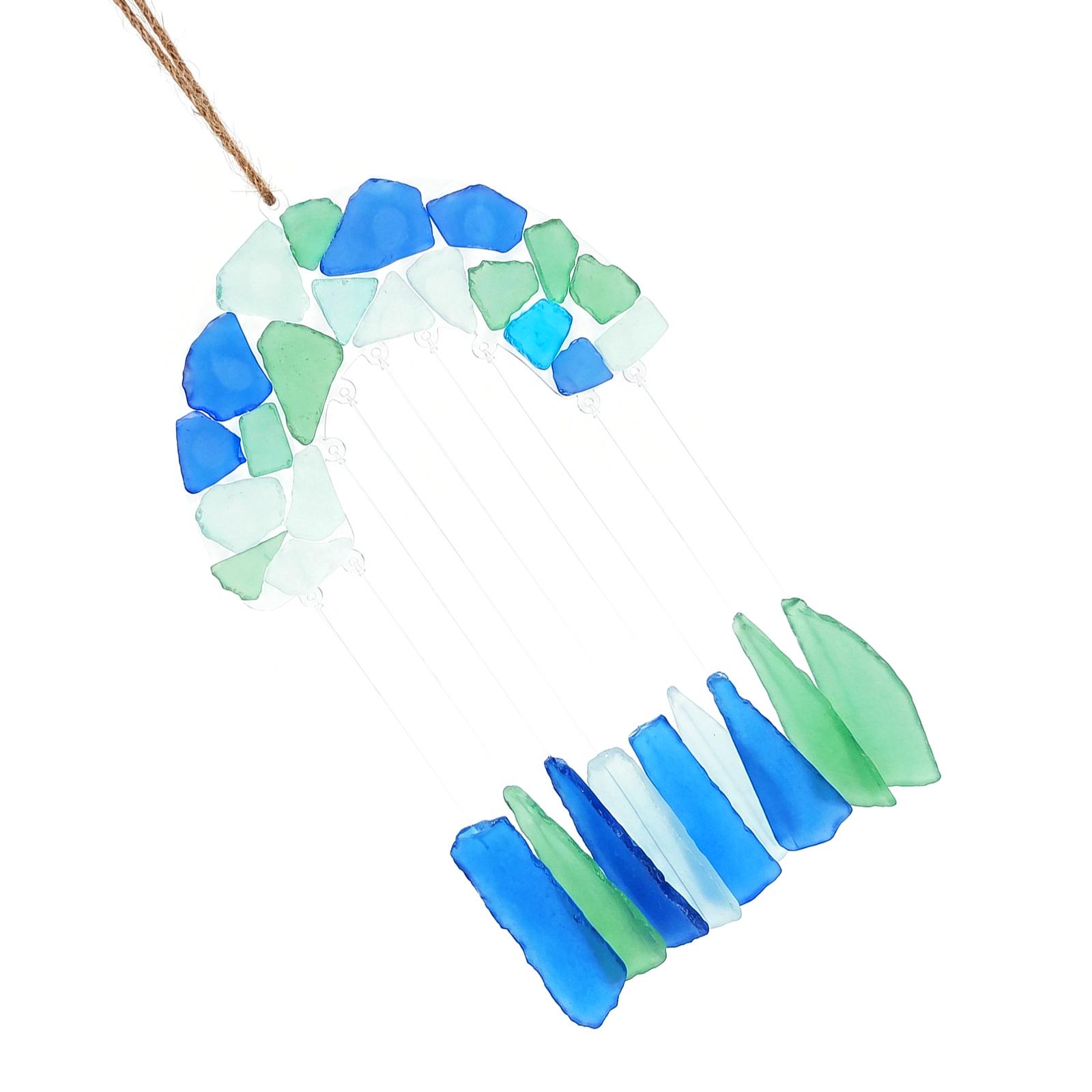 Sea Glass Wind Chimes with Wooden Hanger Handmade Sea Glass Wind Chime ForBeach Holiday Summer Outdoors Home Housewarming China Mainland