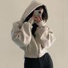 Damen Herbst Kurz Gepolstert Slim Warm Pullover Student Kapuzenpullover Lässig Reißverschluss Sweatshirt
