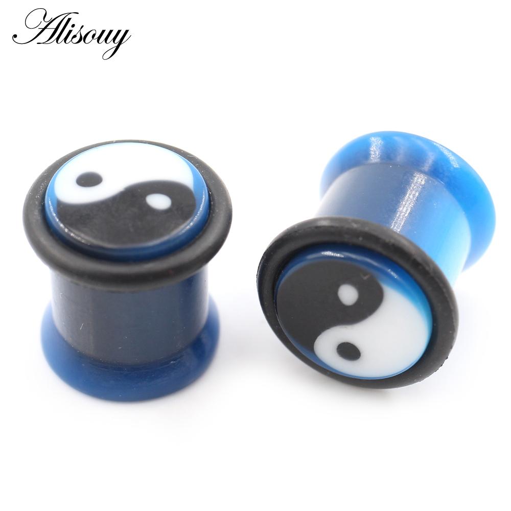 Alisouy 2 Stück 10 mm Tai Chi Yin-Yang Acryl Taper Ohr Tunnel Plugs Flesh Flared Expander Keil Messgeräte Piercing Körperschmuck
