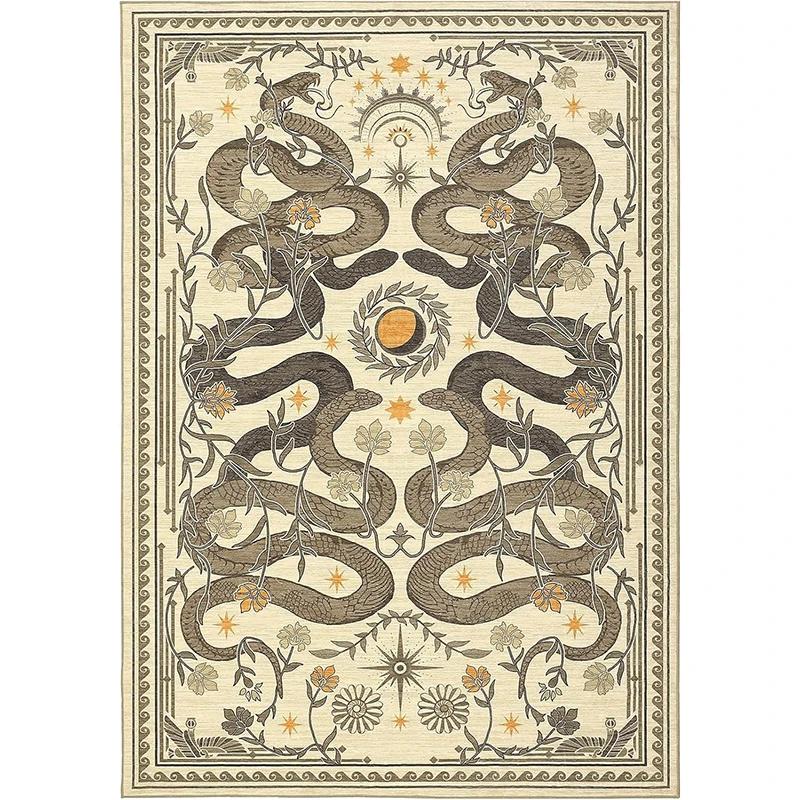 Green Living Room Carpet Snake Carpets Machine Washable Non-slip Rug Retro Home Decoration Rugs for Bedroom Bedside Floor Mat