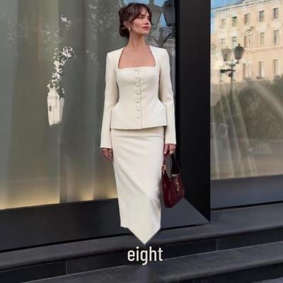 2025 A/W Women's French Long-Sleeved Suit Jacket & Skirt Set