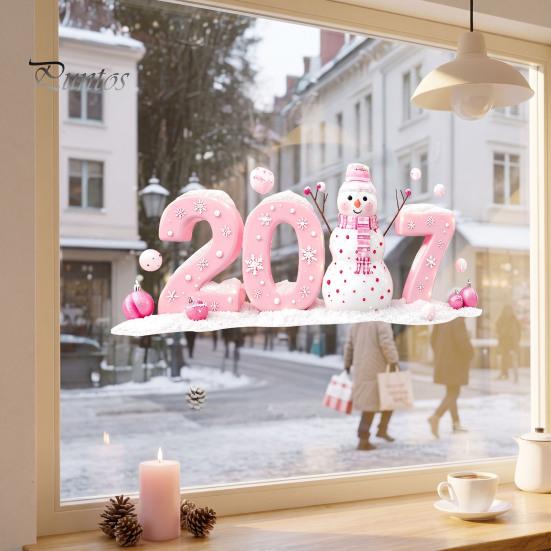 Static Window Clings for Christmas 2027 Clings, Snowman Snowflake Holly Glass Stickers, Easy Install Wall Decals Reusable Xmas Store Home Holiday