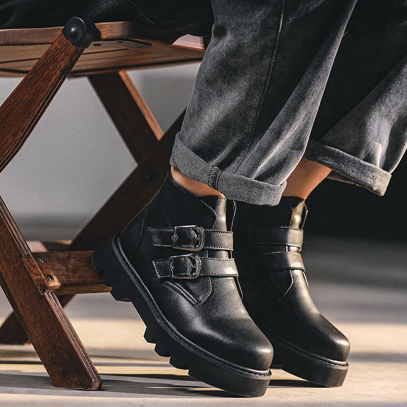 Mode Herren Freizeit Party Abschlussballkleid Original Lederstiefel Designer Plateauschuhe Cowboy Stiefelette Cool Frühling Herbst Kurze Bota