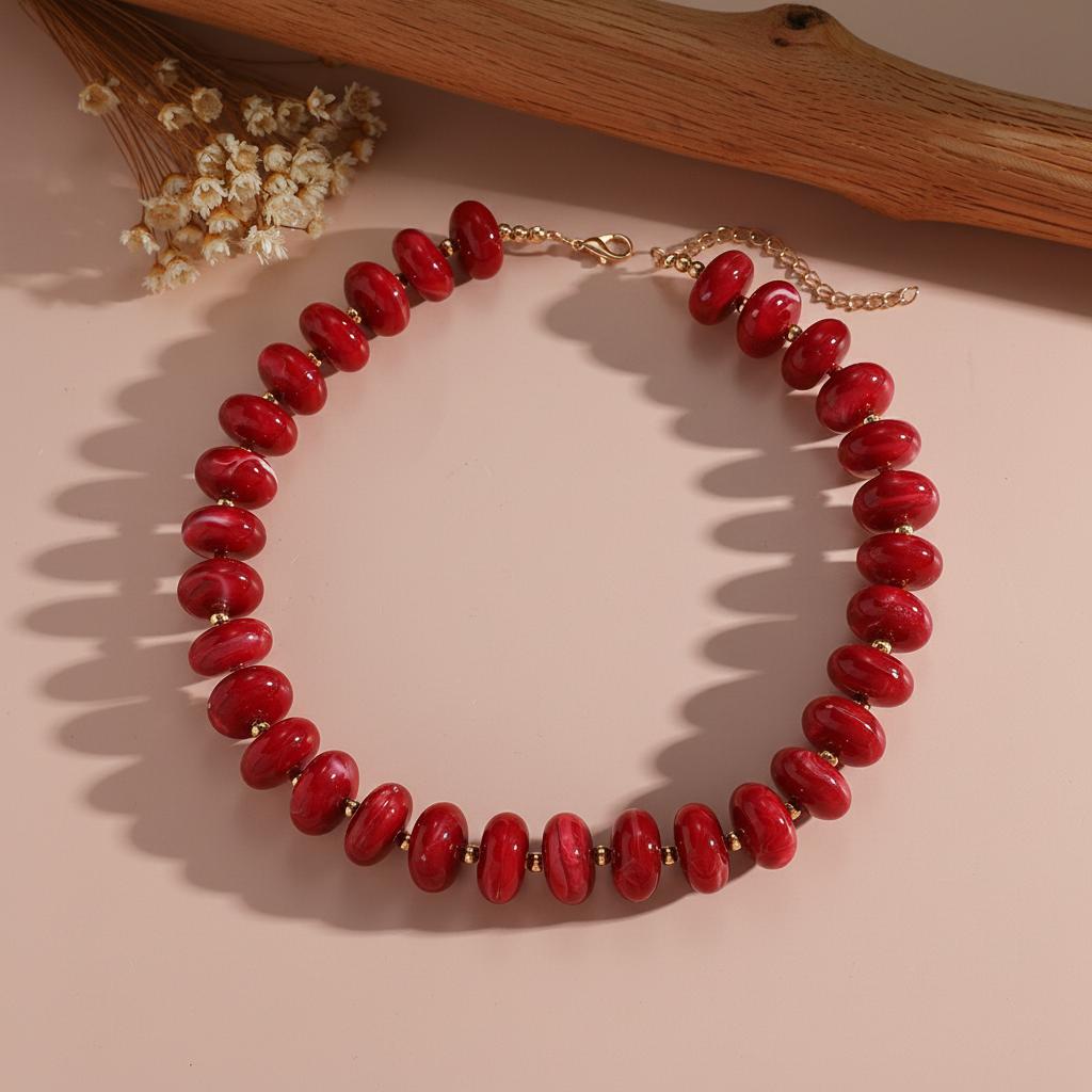 Colorful Beaded Necklace Ethnic Style Retro Design Adjustable Length for Party Stage Performance