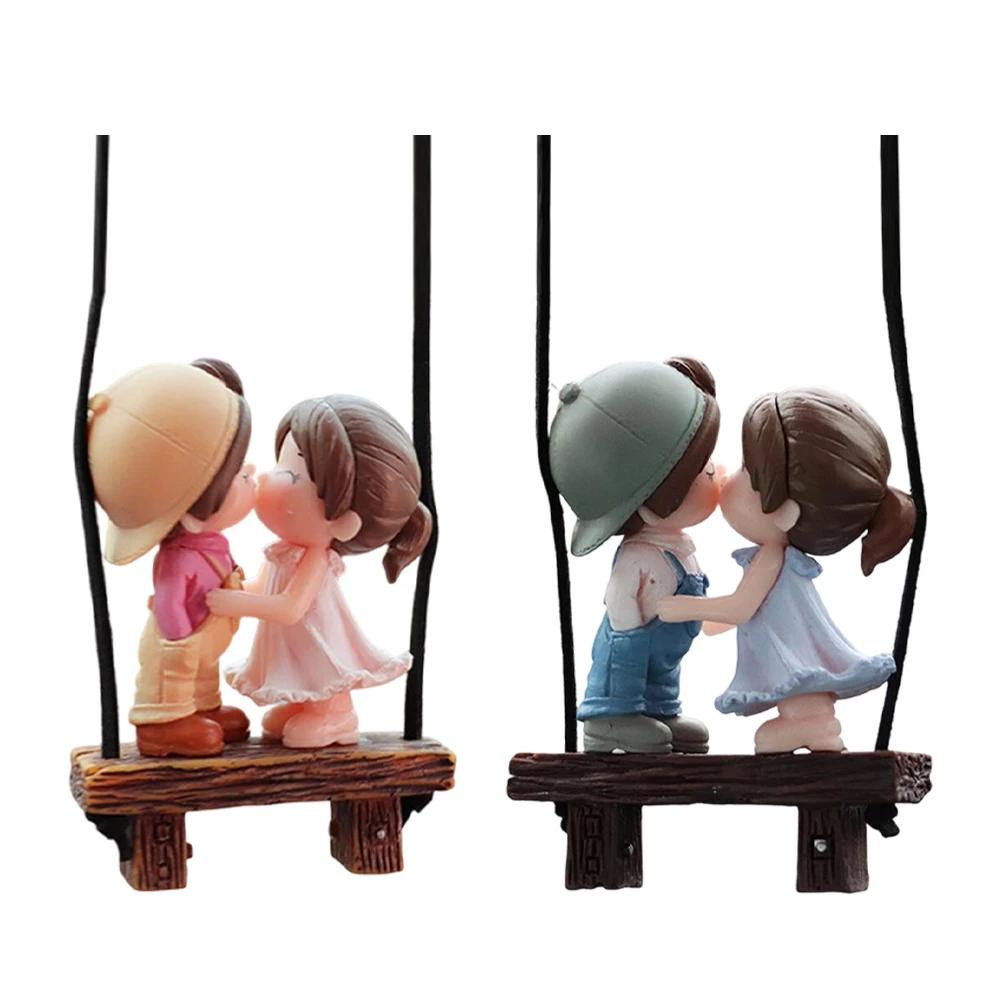 Anime Car Accessories Cute Couple on Swing Car Accessories Interior Romantic Couple Rearview Mirror Swing Pendant Ornament Gift