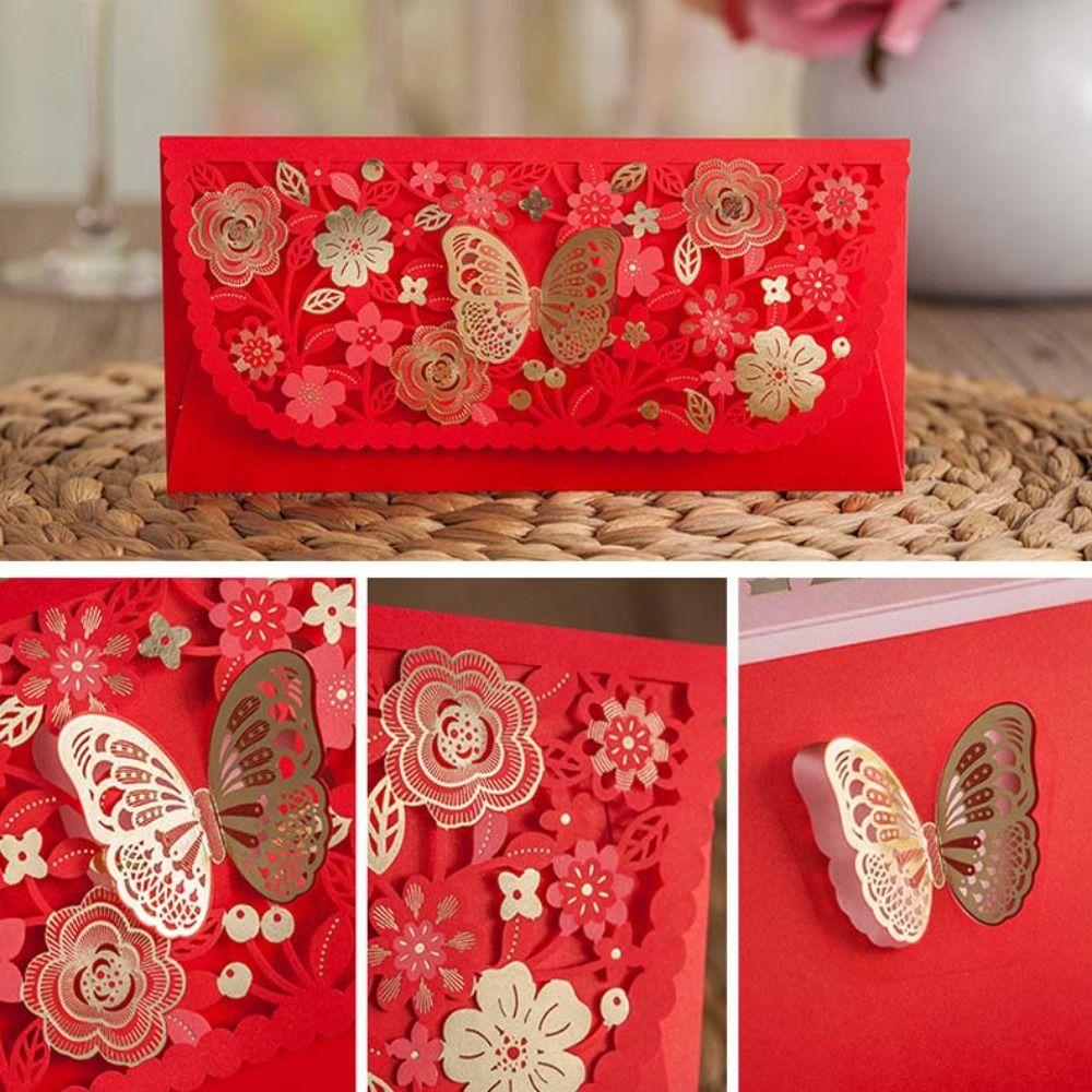 6pcs Laser Engraving Lucky Money Bag Hollow Red Packet Spring Festive Decoration HongBao  New Year
