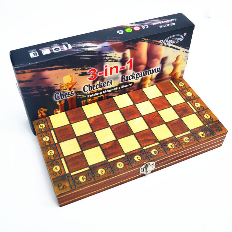 Strong Magnetic Wooden Chess Set: 3-in-1 Multi-functional Educational Board Game 24CM