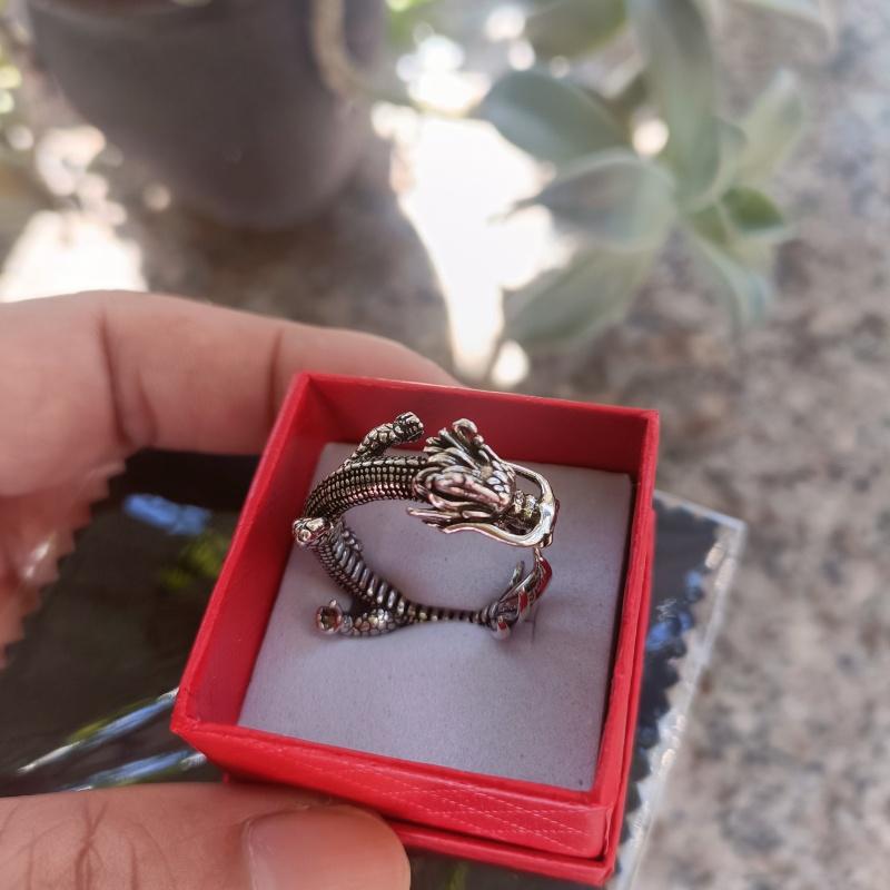 Buyee 925 Sterling Silver Unique Male Ring Finger for Women Men Fashion Chinese Dragon Animal Rock Punk Fine Jewelry Circle
