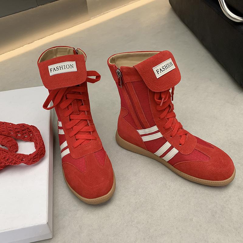 

Высокие подиумные боксерские ботинки лето новая ретро полосатая сетка дышащие повседневные кроссовки ins tide 39 красный